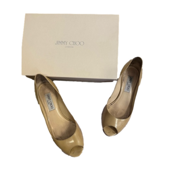 Jimmy Choo Nude Patent Isabel Peep Toe Pumps Size 38 - Picture 1 of 10